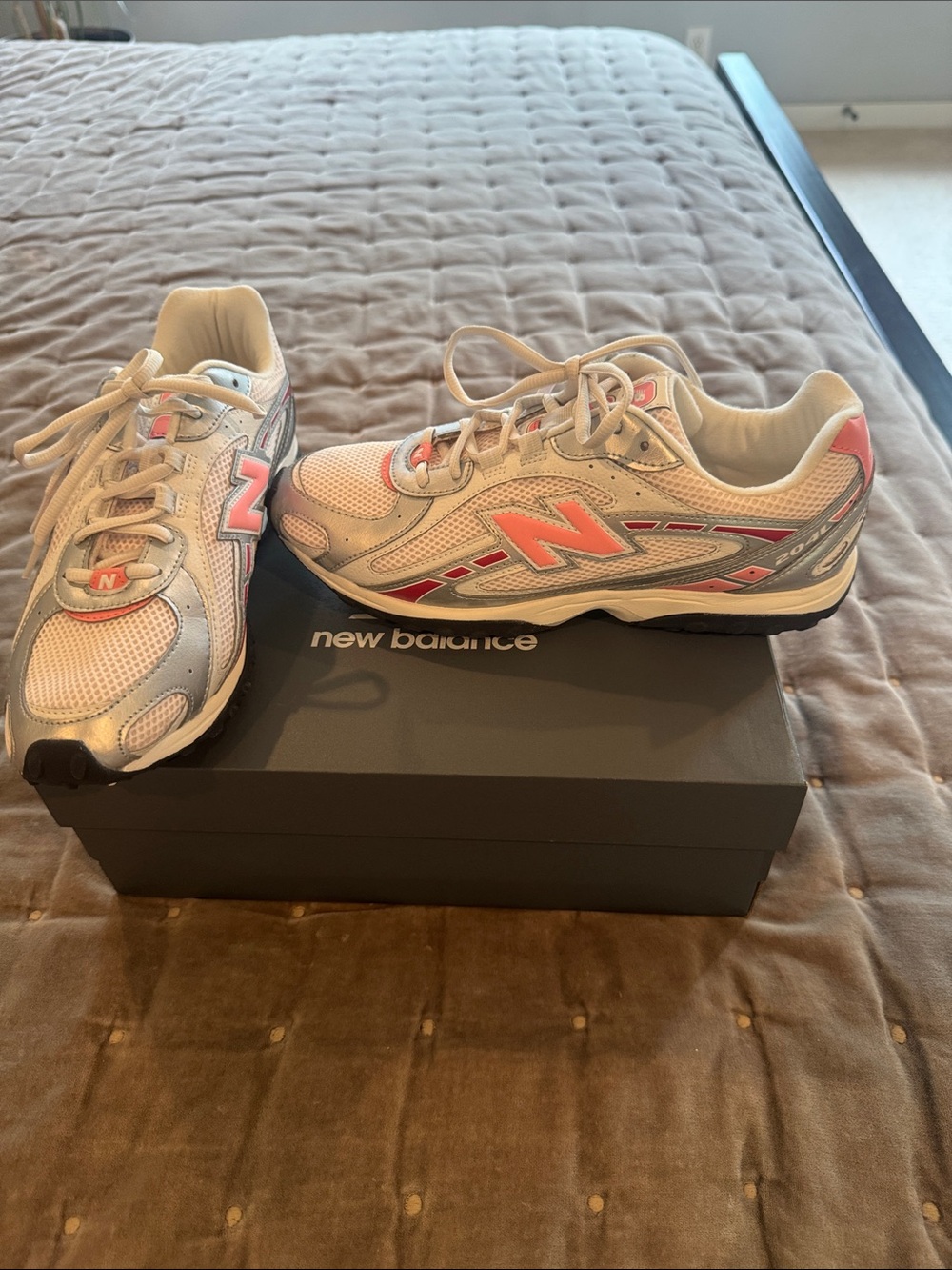 New Balance Anthropologie Women's Gray and Coral Athletic Walking Shoes